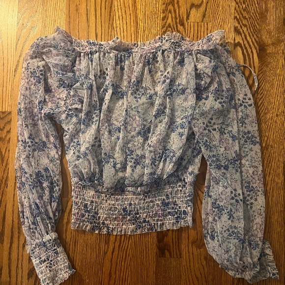 Free People Twyla Sheer Cropped Floral Tie Top – Purple Blue – Size XS - Picture 5 of 6